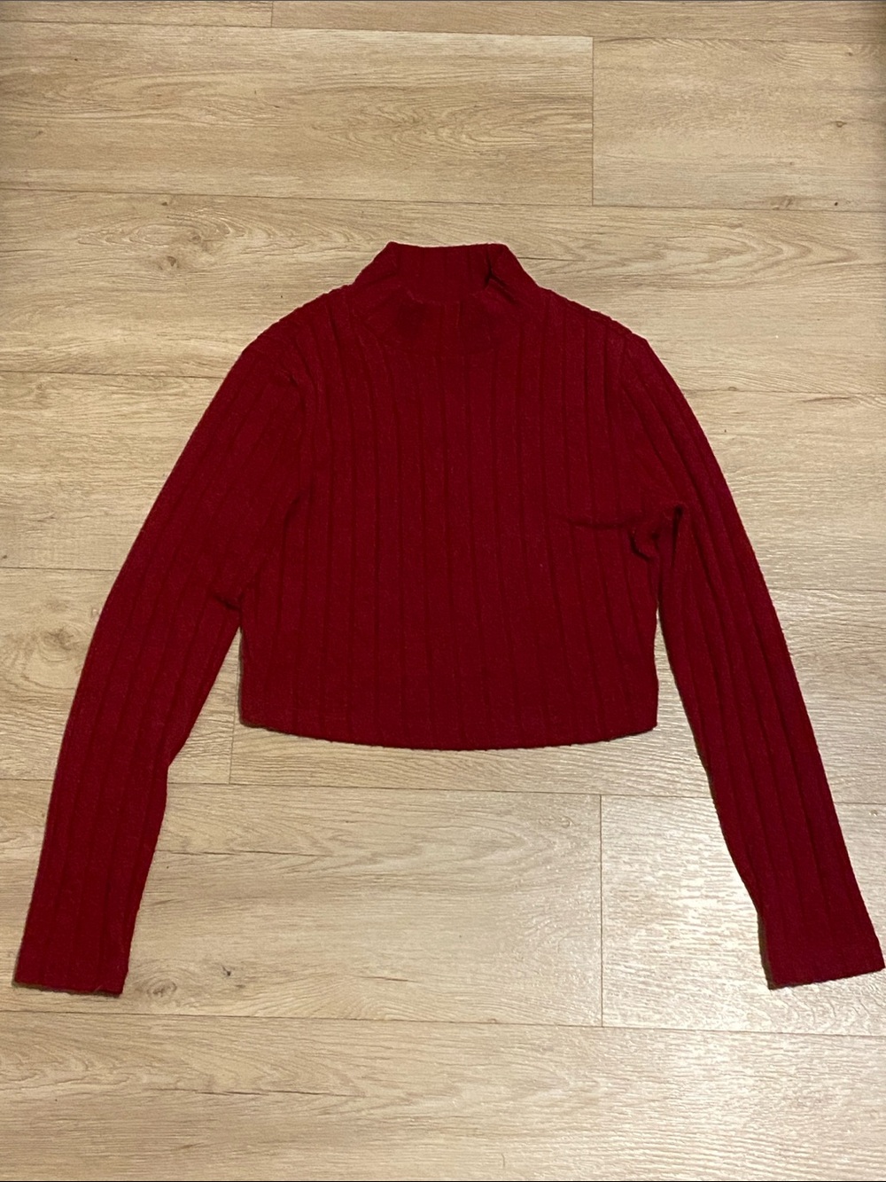 SHEIN Ribbed Cropped Turtleneck Sweater in Red